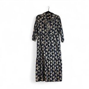 Rachel Zoe Navy and Cream Geometric Midi Dress